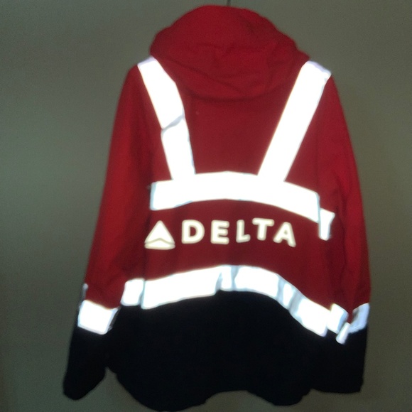 Delta Airlines Lands' End Orange Reflective Hi Vis Jacket M Ramp Agent - Picture 3 of 14